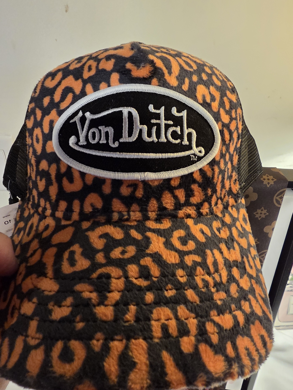 Von Dutch Leopard Print Cap in Orange and Black